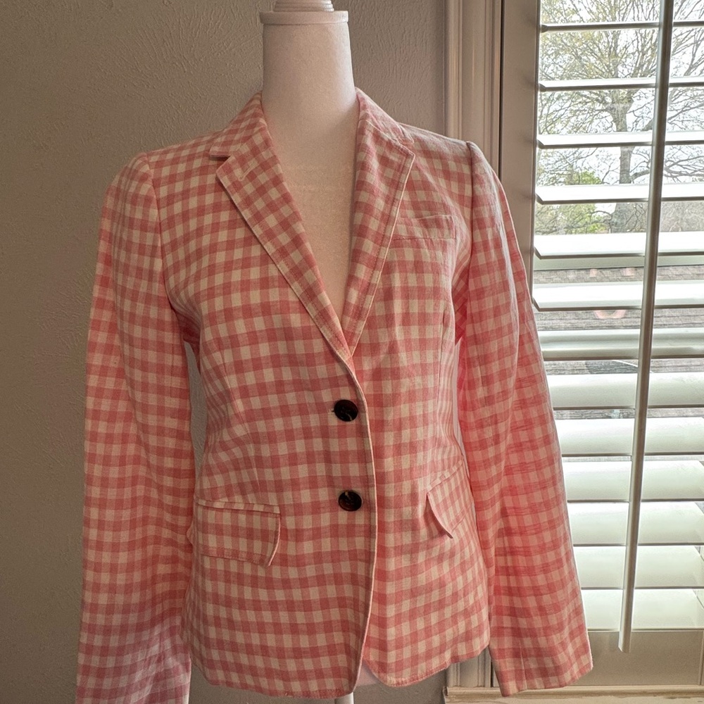 J. Crew Pink Gingham Tailored Blazer
